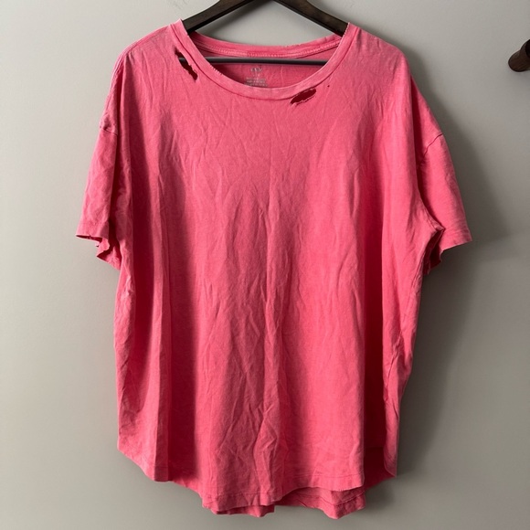 AERIE DISTRESSED OVERSIZED TEE PINK SIZE LARGE - Picture 1 of 5